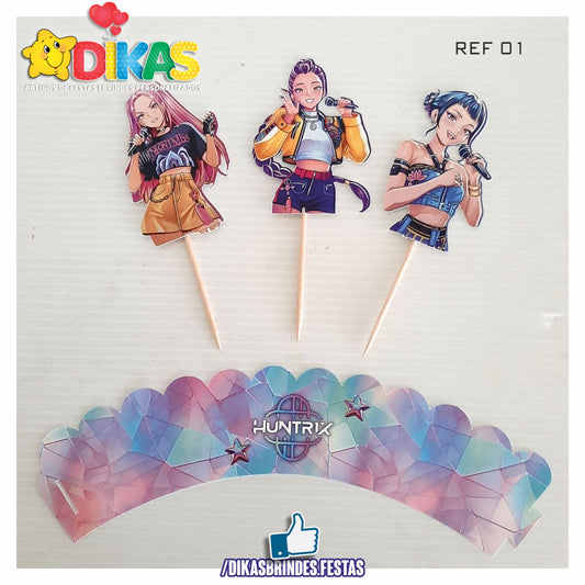 SAIA CUPCAKE + TOPPER - GUERREIRAS DO K-POP