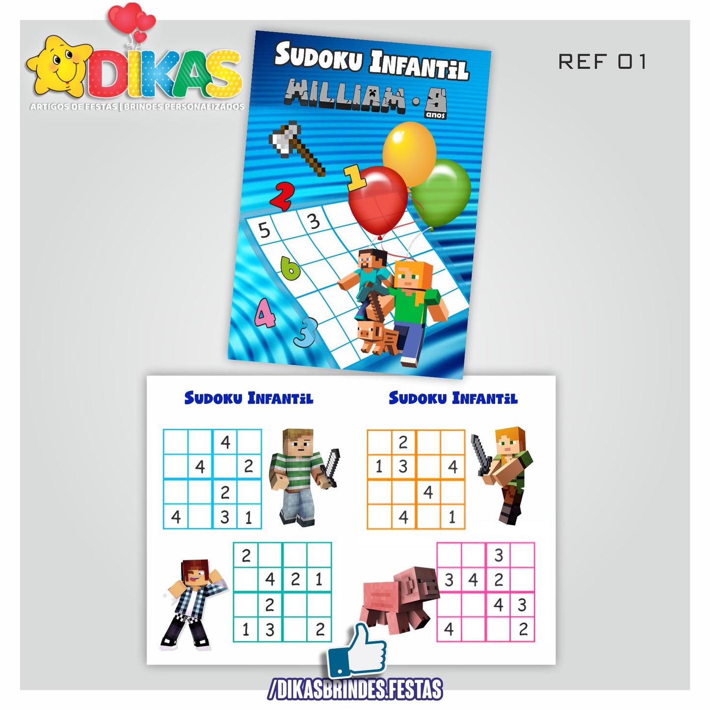 SUDOKU INFANTIL PERSONALIZADO - MINECRAFT