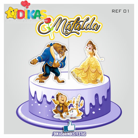 TOPO DE BOLO PERSONALIZADO - A BELA E A FERA