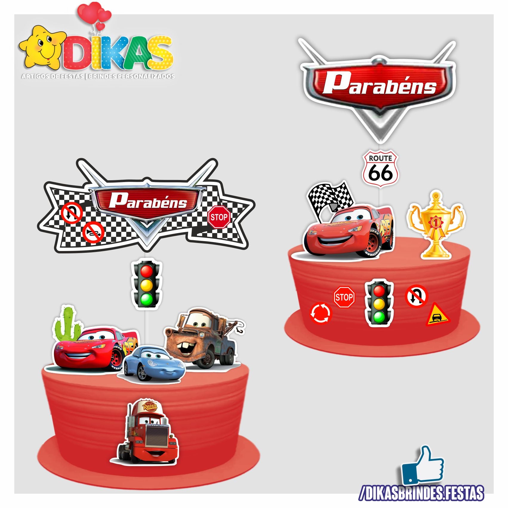 Topo de Bolo Topper Tags Carros Disney Relâmpago McQueen