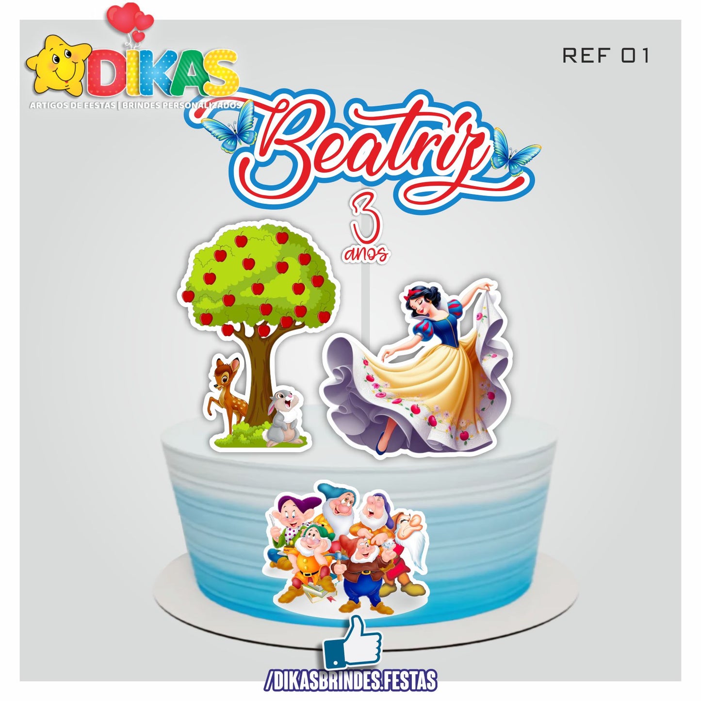 TOPO DE BOLO PERSONALIZADO - BRANCA DE NEVE