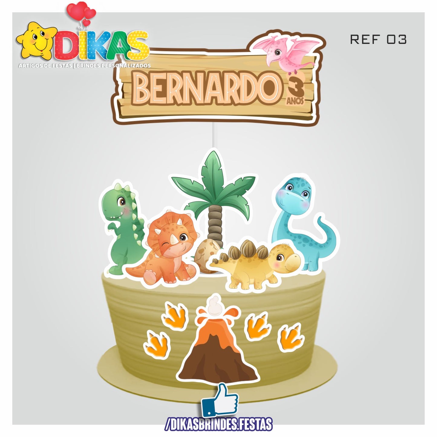 TOPO DE BOLO PERSONALIZADO - DINOSSAUROS