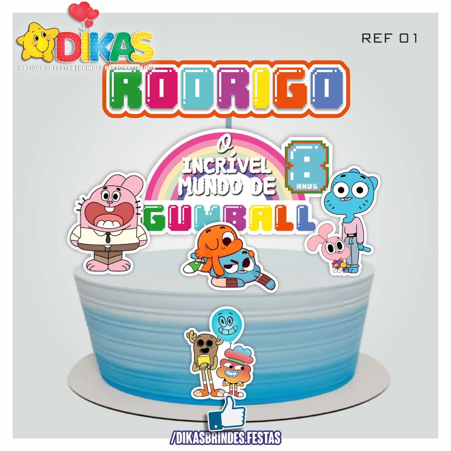 TOPO DE BOLO PERSONALIZADO - GUMBALL