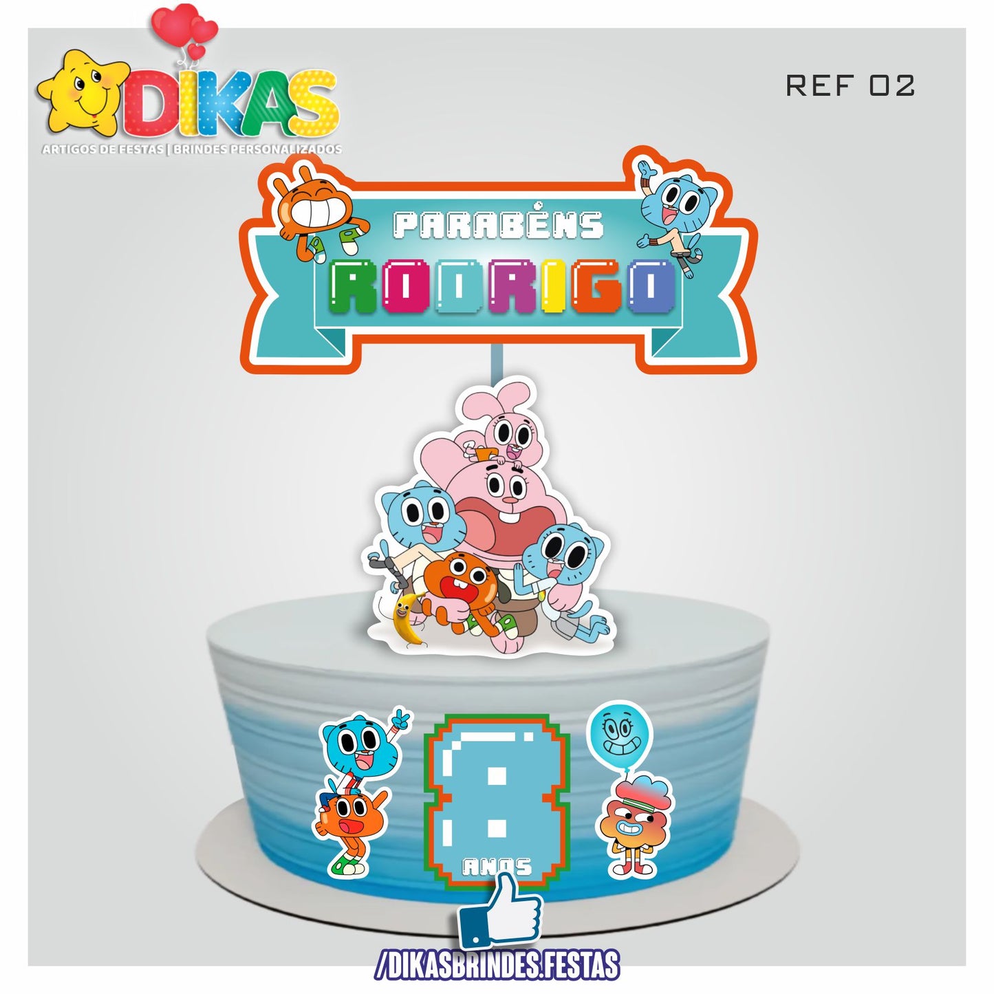 TOPO DE BOLO PERSONALIZADO - GUMBALL