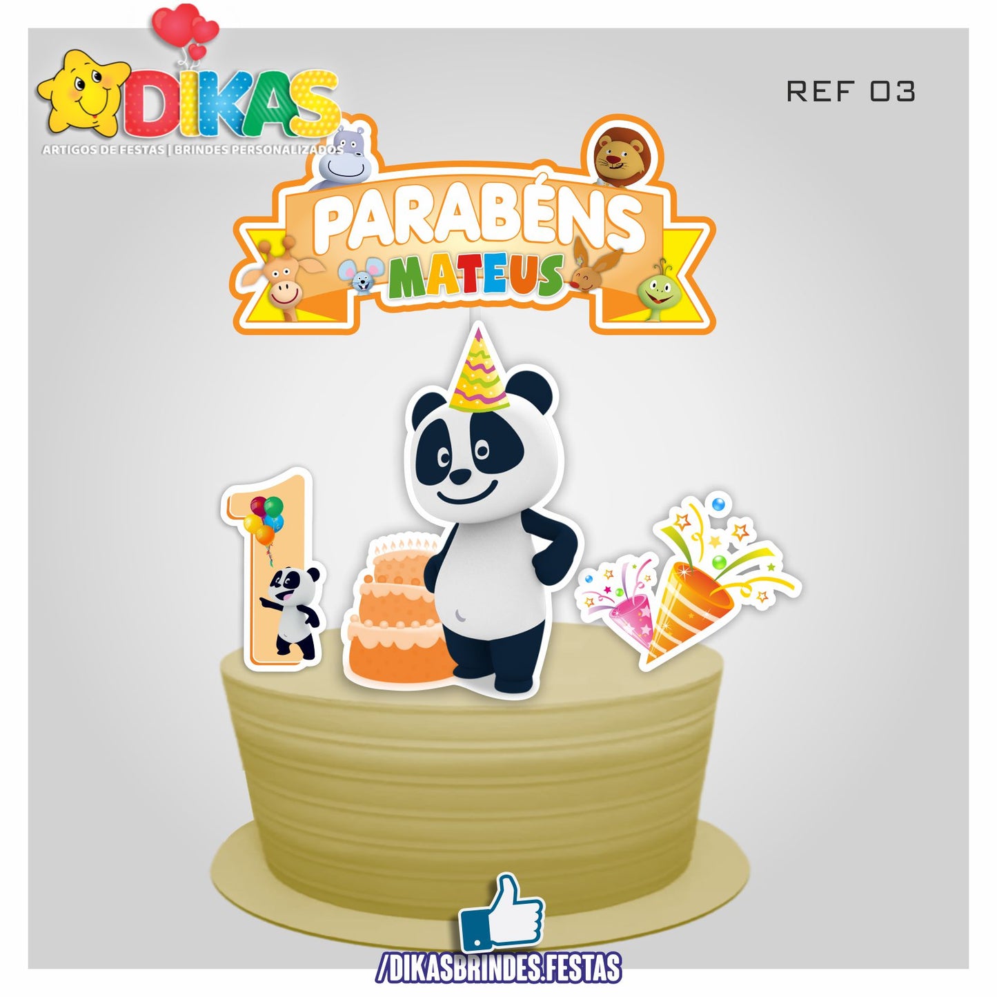 TOPO DE BOLO PERSONALIZADO - PANDA E OS AMIGOS