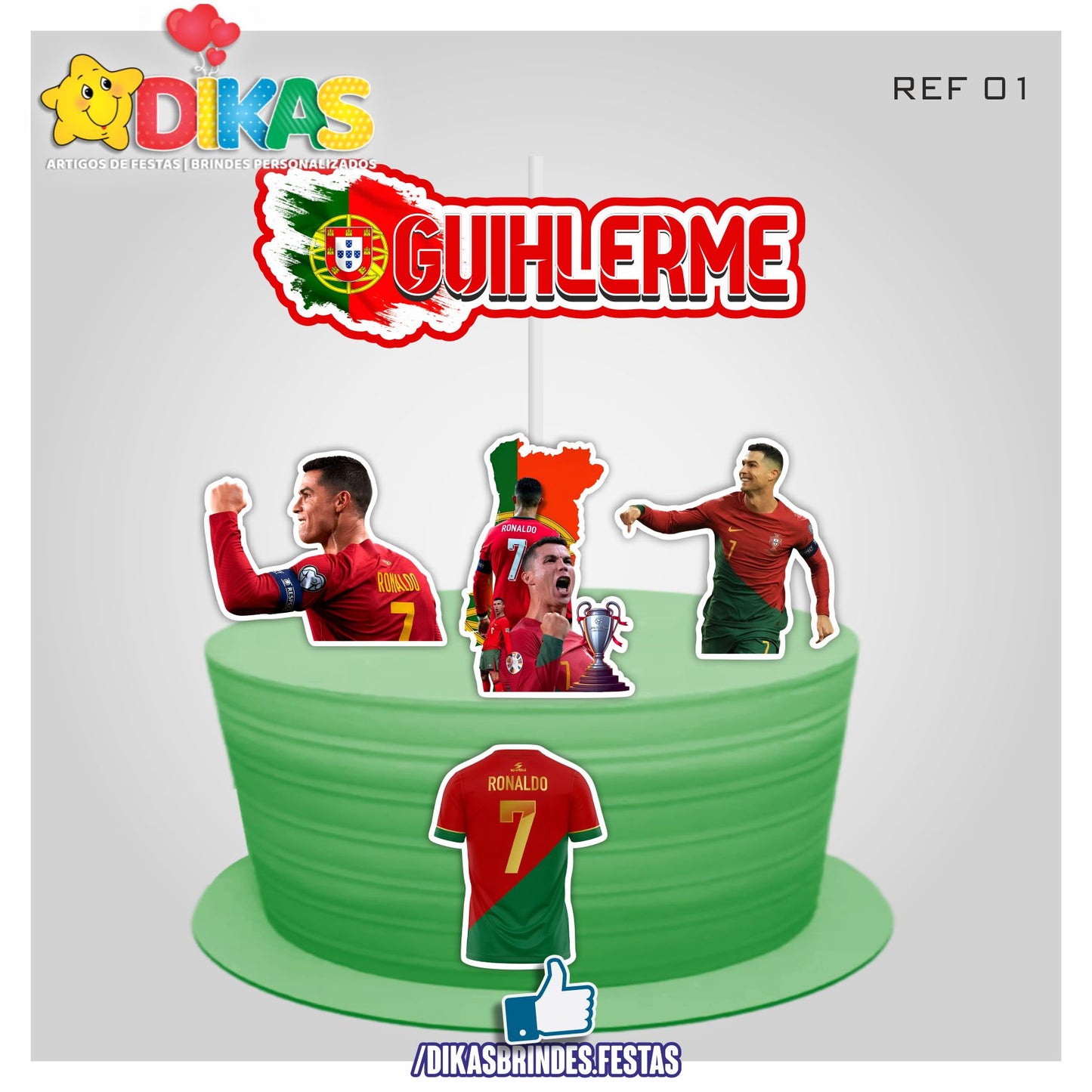 TOPO DE BOLO PERSONALIZADO - FUTEBOL PORTUGAL