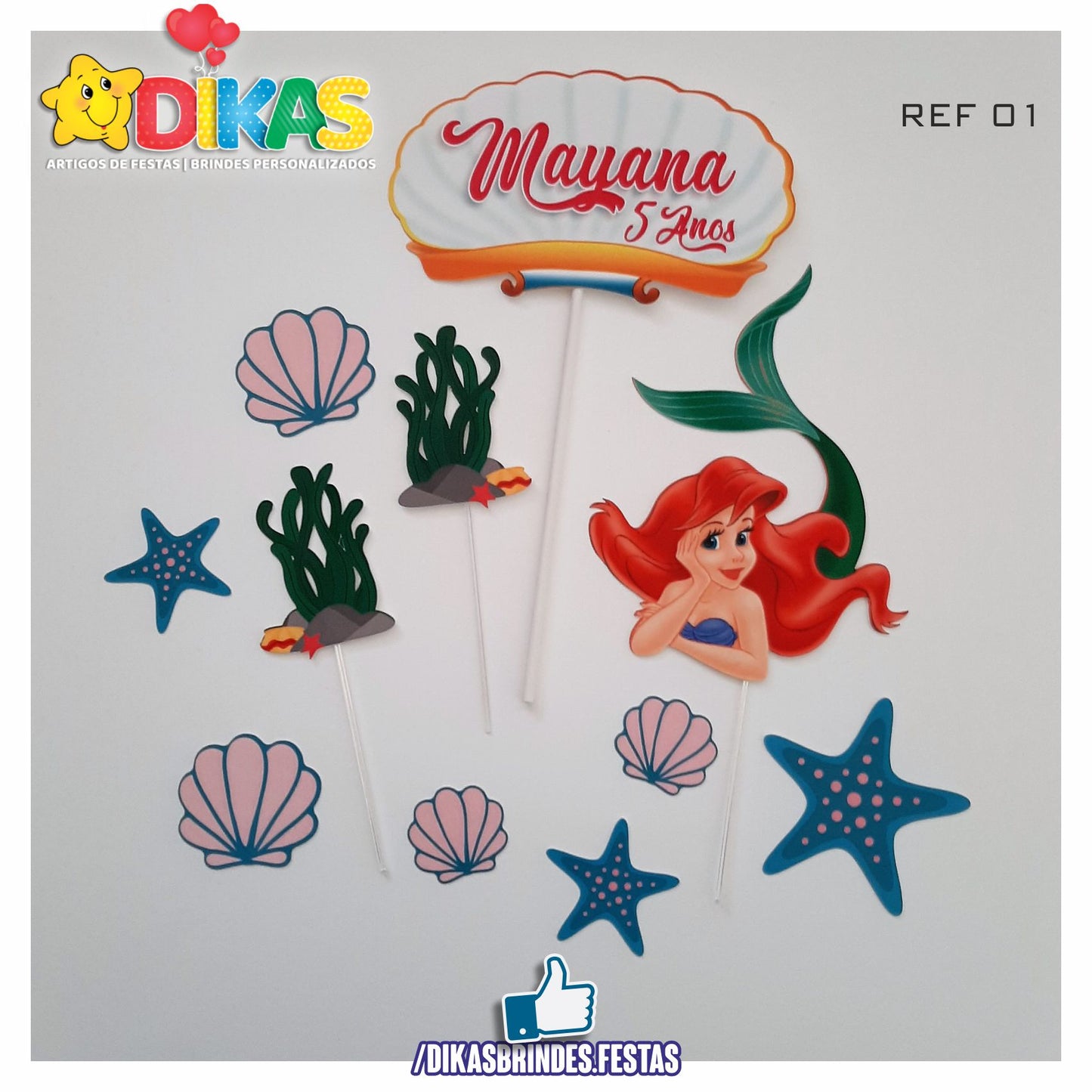 TOPO DE BOLO PERSONALIZADO - PEQUENA SEREIA