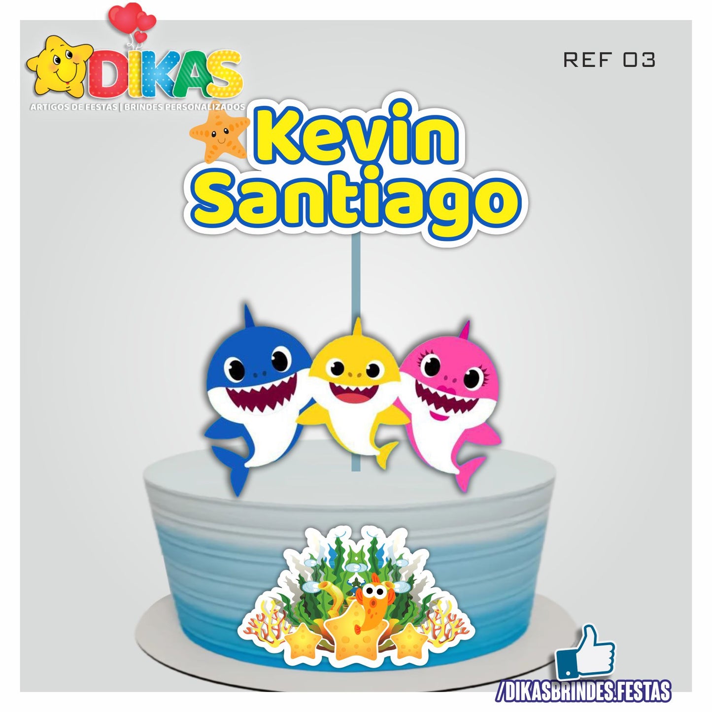 TOPO DE BOLO PERSONALIZADO - BABY SHARK