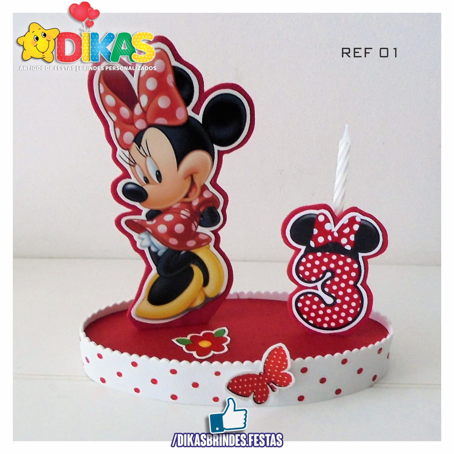 TOPO DE BOLO GRANDE C/ IDADE - MINNIE VERMELHA