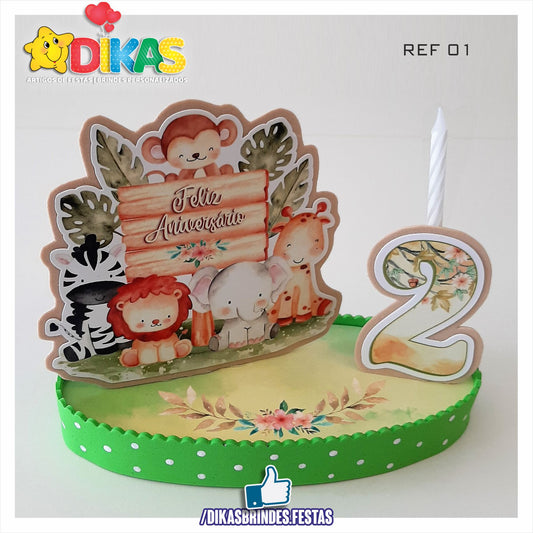 TOPO DE BOLO GRANDE C/ IDADE - ANIMAIS DA SELVA