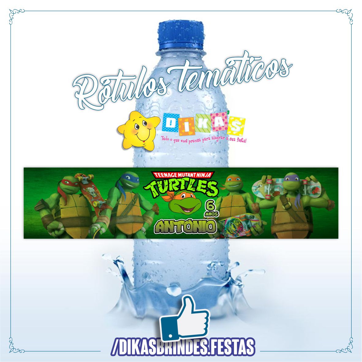 RÓTULO PERSONALIZADO P/ GARRAFA DE ÁGUA - TARTARUGAS NINJA