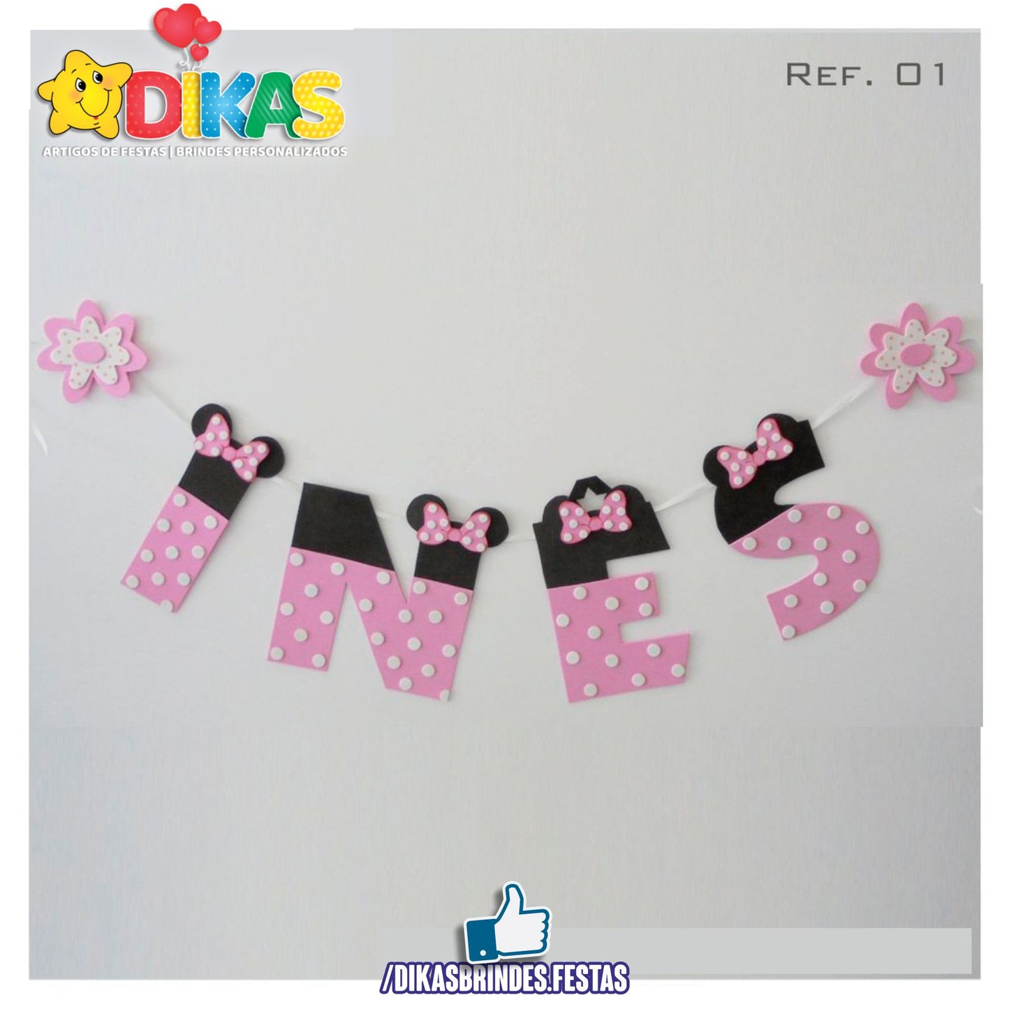 BANDEIROLAS TEMÁTICAS EM E.V.A - MINNIE ROSA