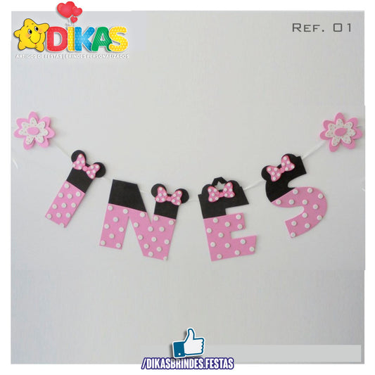 BANDEIROLAS TEMÁTICAS EM E.V.A - MINNIE ROSA