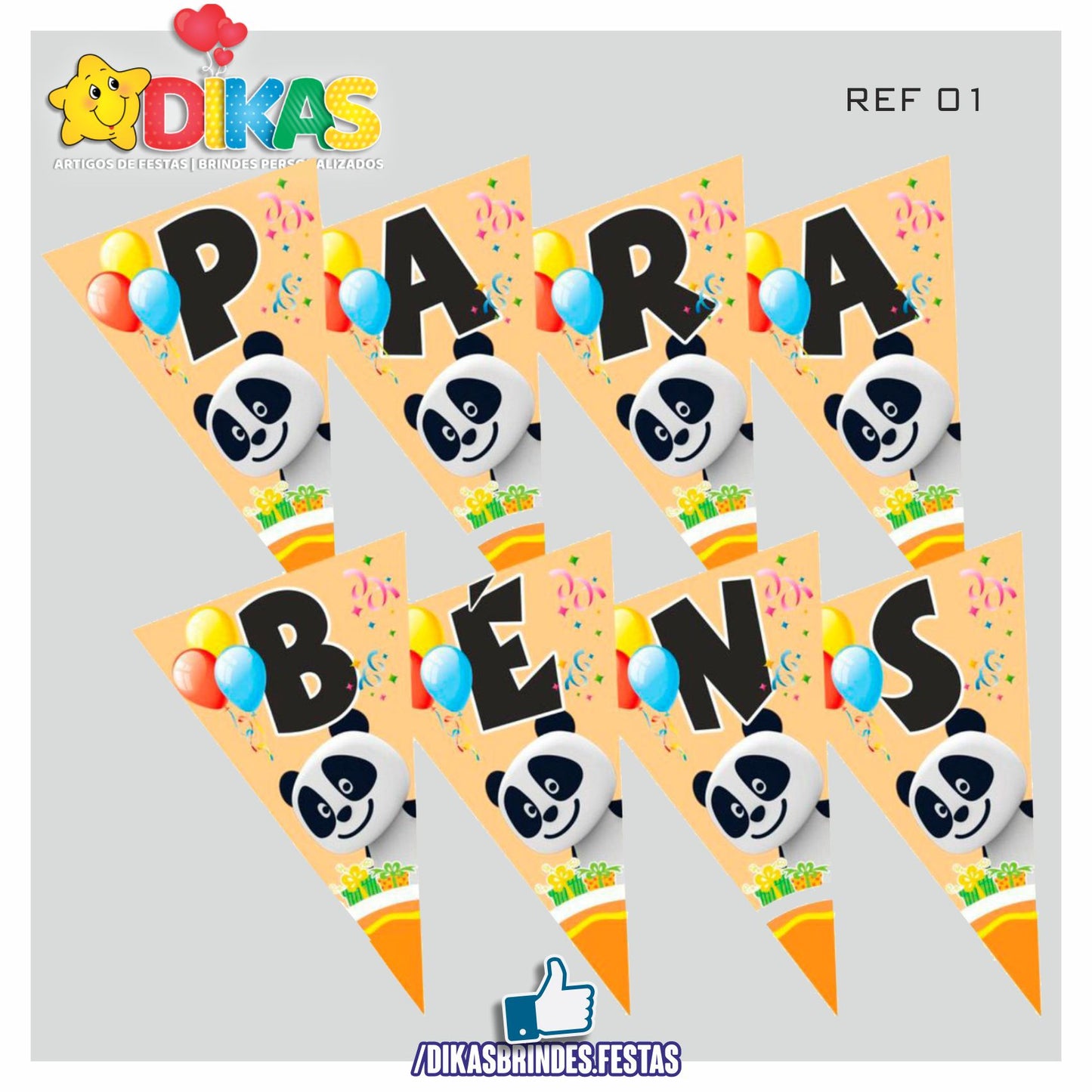BANDEIROLA "PARABÉNS" - PANDA E OS AMIGOS