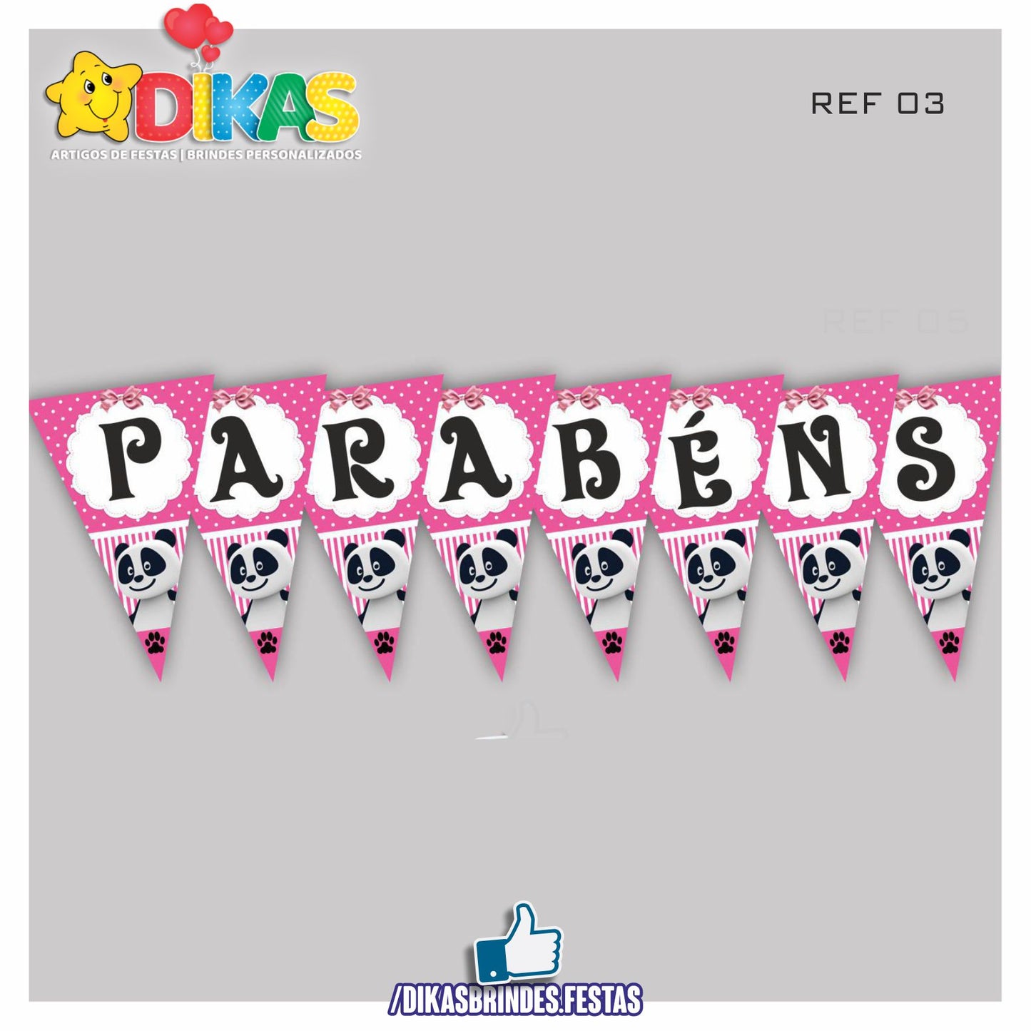 BANDEIROLA "PARABÉNS" - PANDA E OS AMIGOS