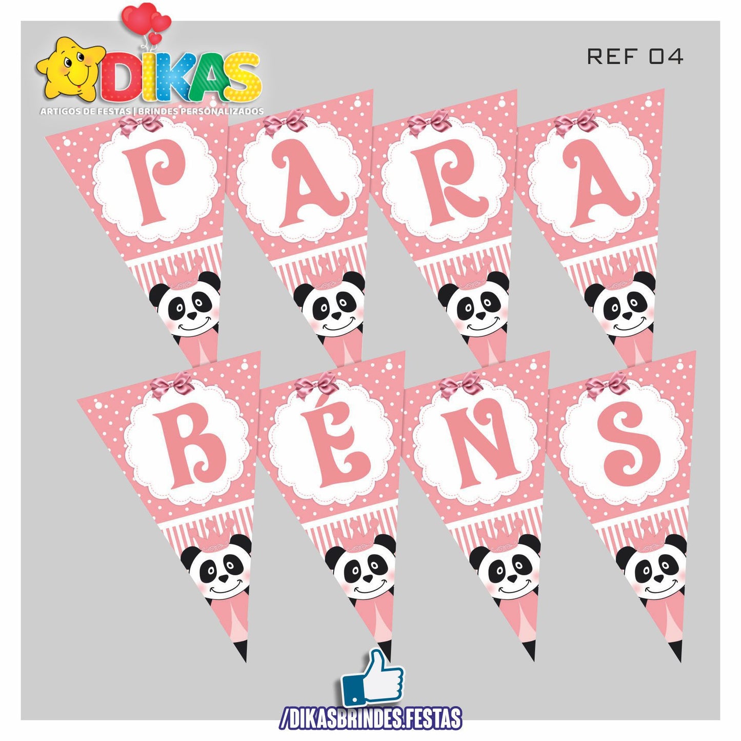 BANDEIROLA "PARABÉNS" - PANDA E OS AMIGOS