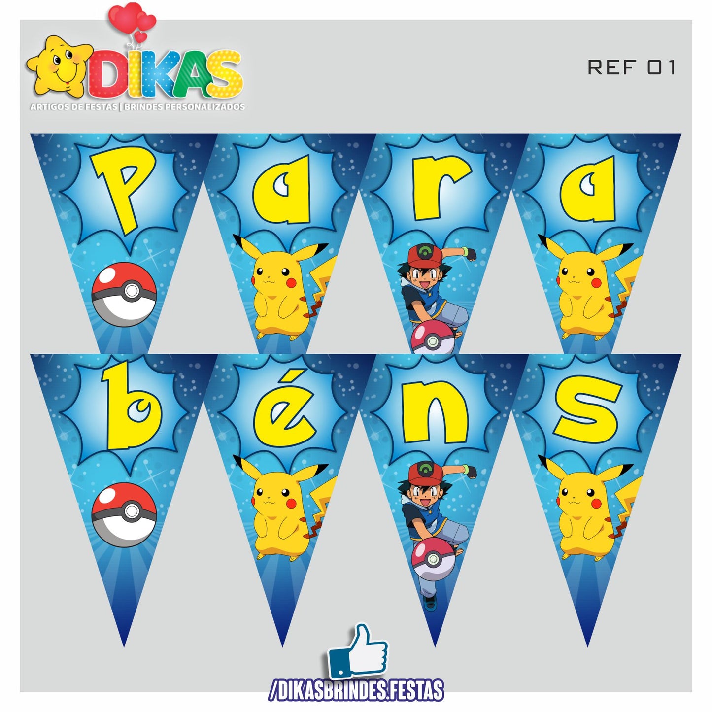 BANDEIROLA "PARABÉNS" - POKÉMON