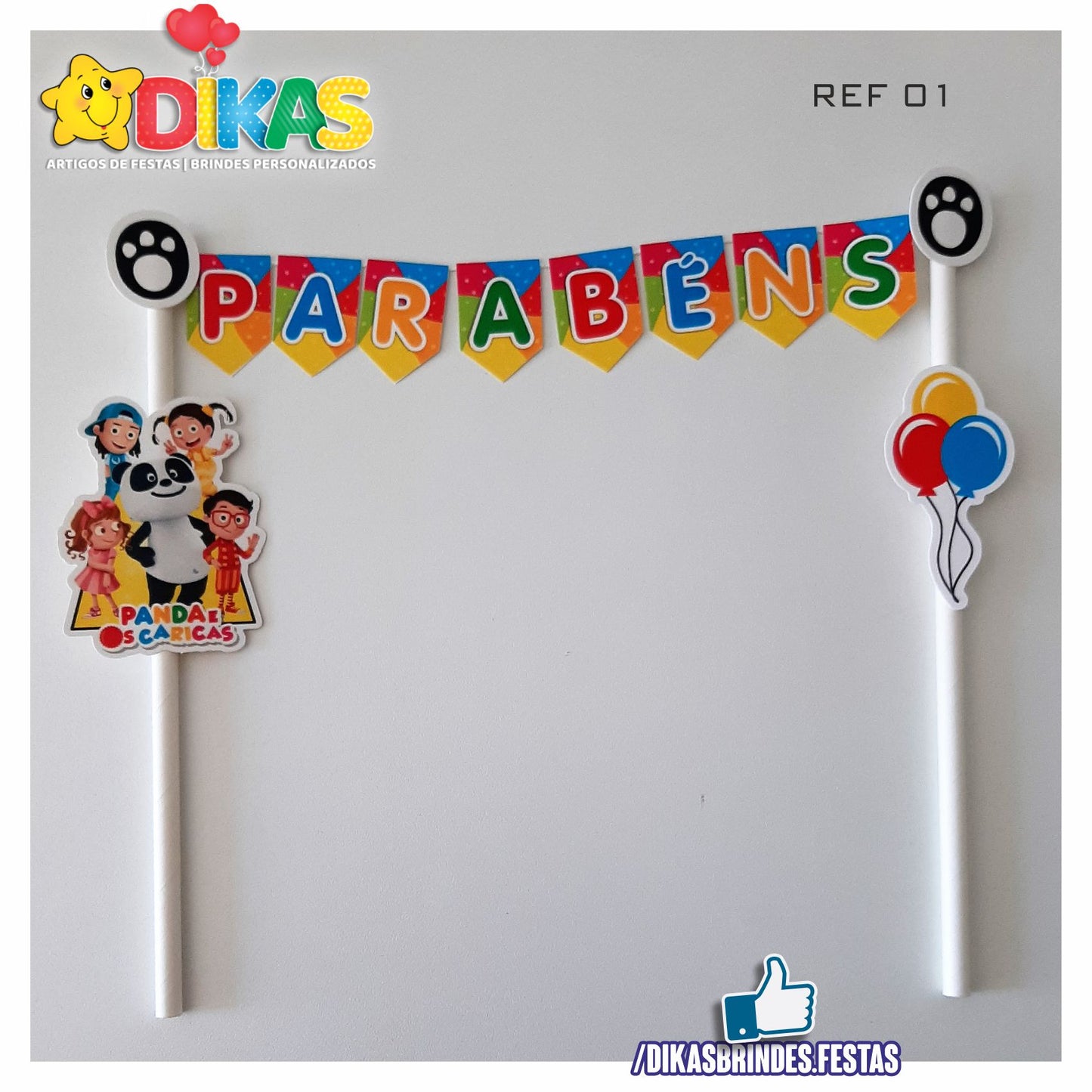 BANDEIRINHA DECORATIVA PARA BOLO - PANDA E OS CARICAS