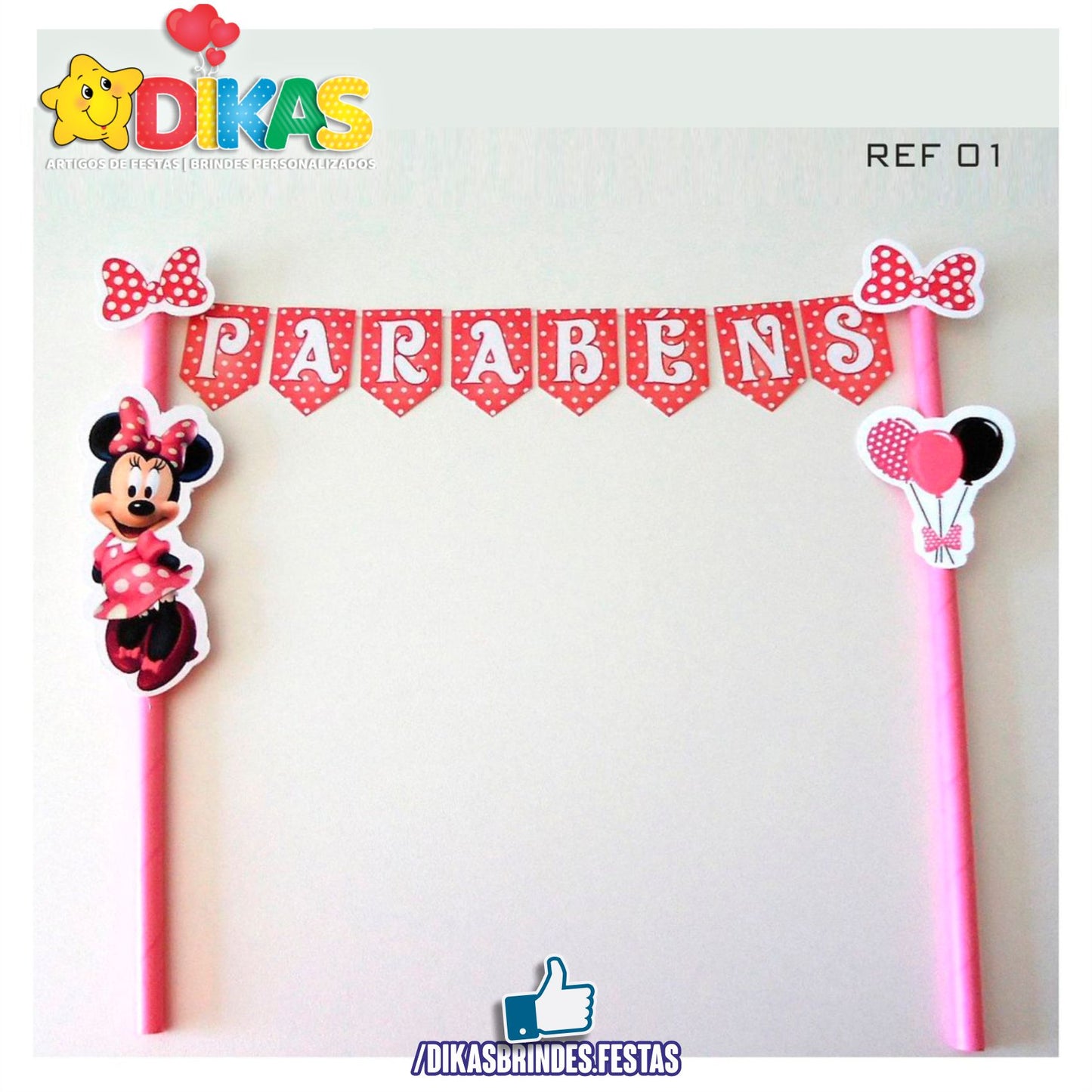 BANDEIRINHA DECORATIVA PARA BOLO - MINNIE ROSA