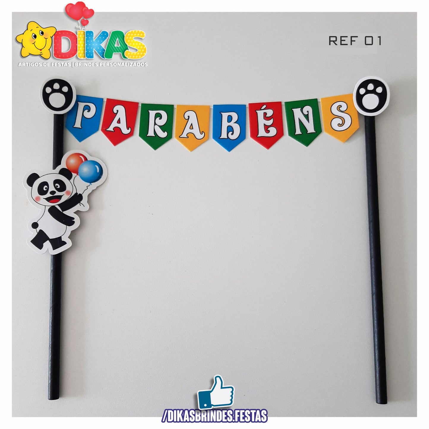 BANDEIRINHA DECORATIVA PARA BOLO - PANDA E OS AMIGOS