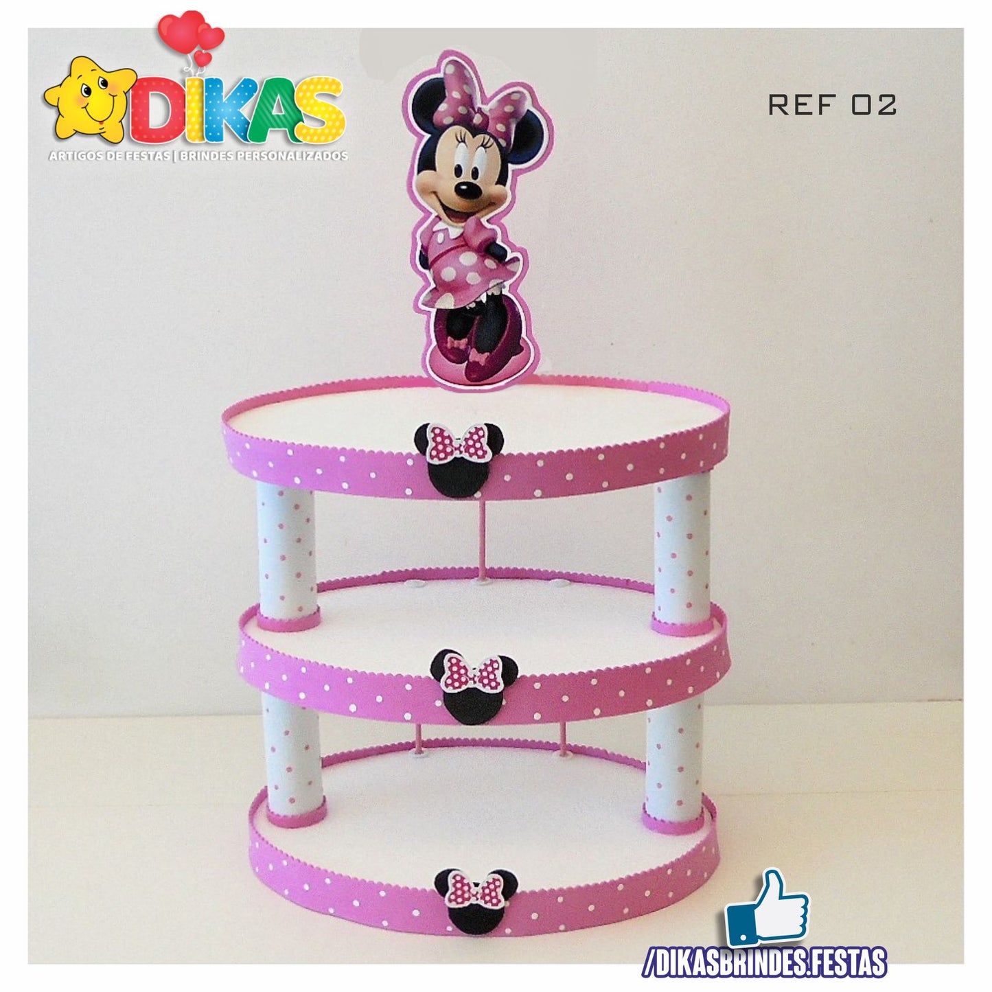 SUPORTE ARTESANAL C/ 3 BANDEJAS - MINNIE ROSA