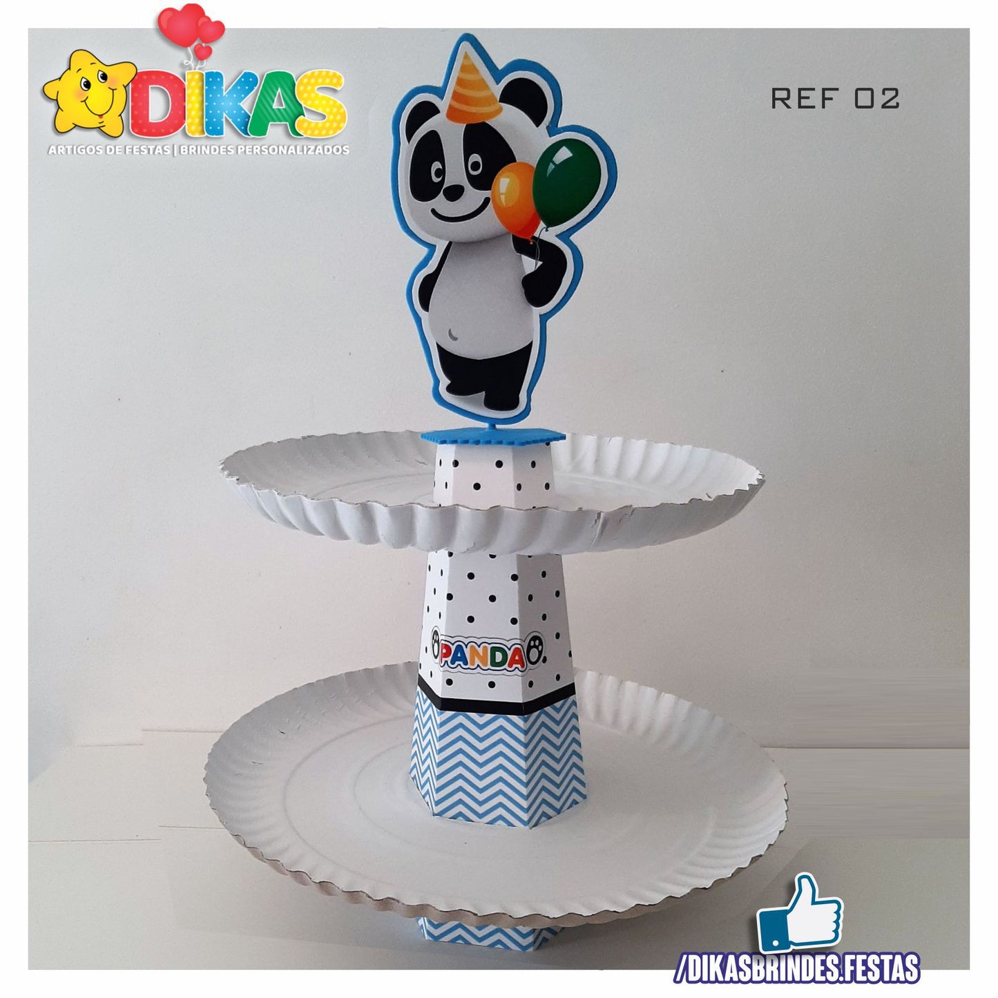 SUPORTE ARTESANAL C/ 2 PRATOS - PANDA E OS AMIGOS