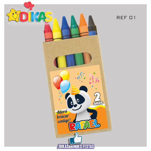 CAIXA DE LÁPIS DE CERA PERSONALIZADA - PANDA E OS AMIGOS