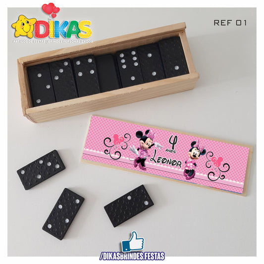 DOMINÓ C/ CAIXINHA PERSONALIZADA - MINNIE ROSA