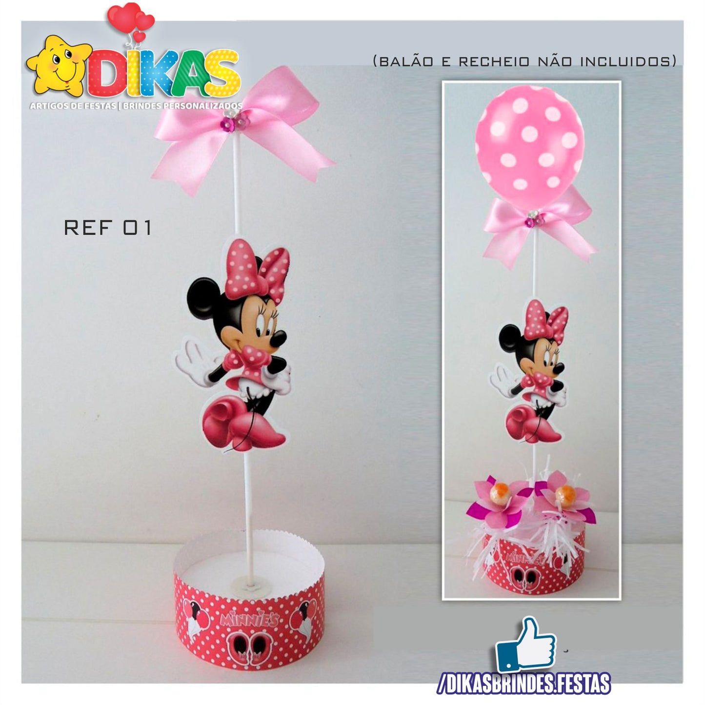 CENTRO DE MESA C/ SUPORTE P/ BALÃO - MINNIE ROSA