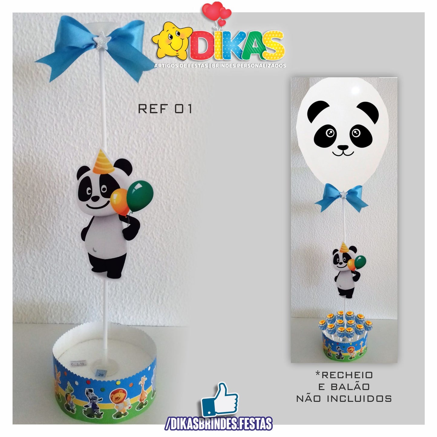 CENTRO DE MESA C/ SUPORTE P/ BALÃO - PANDA E OS AMIGOS