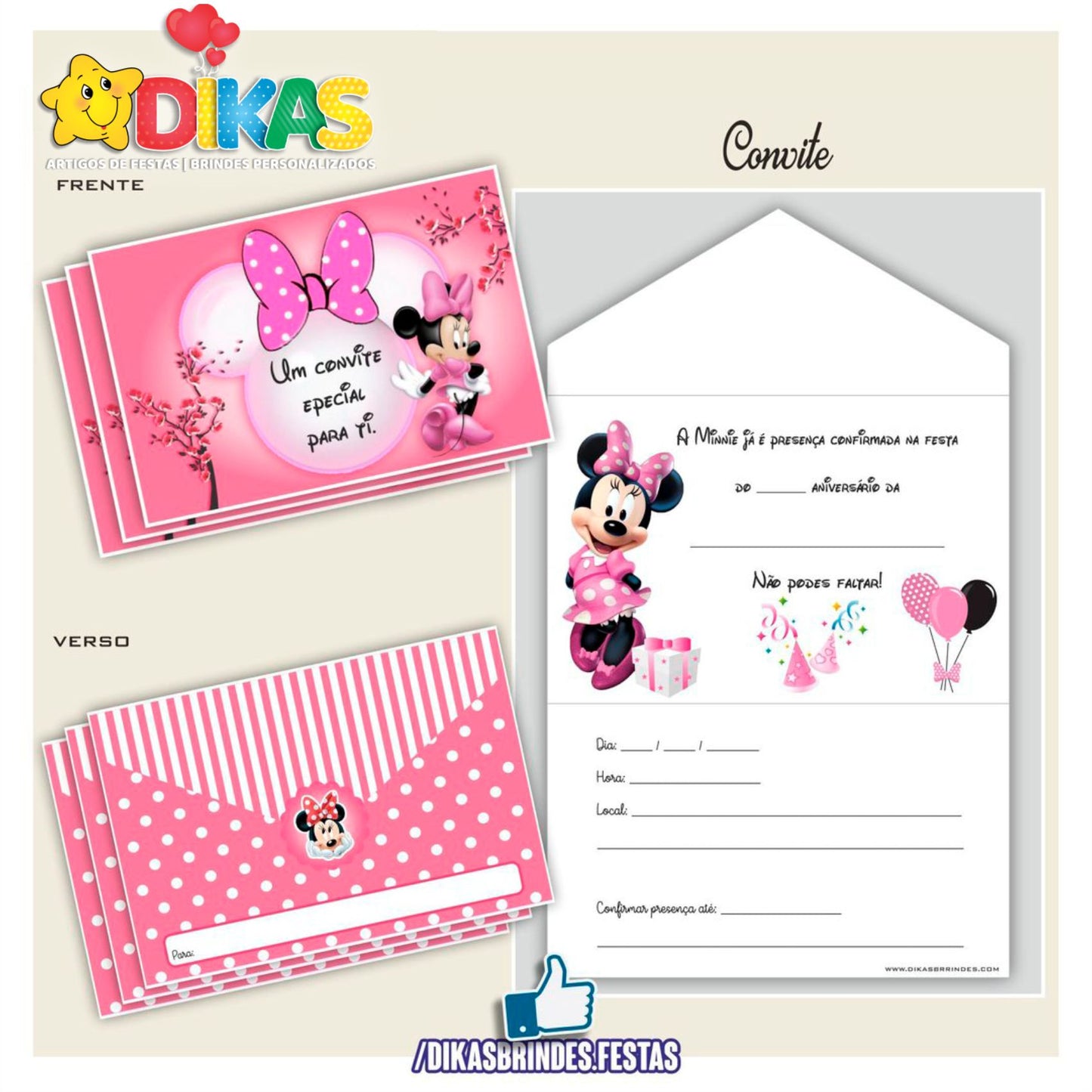 CONVITES DE ANIVERSÁRIO - MINNIE ROSA