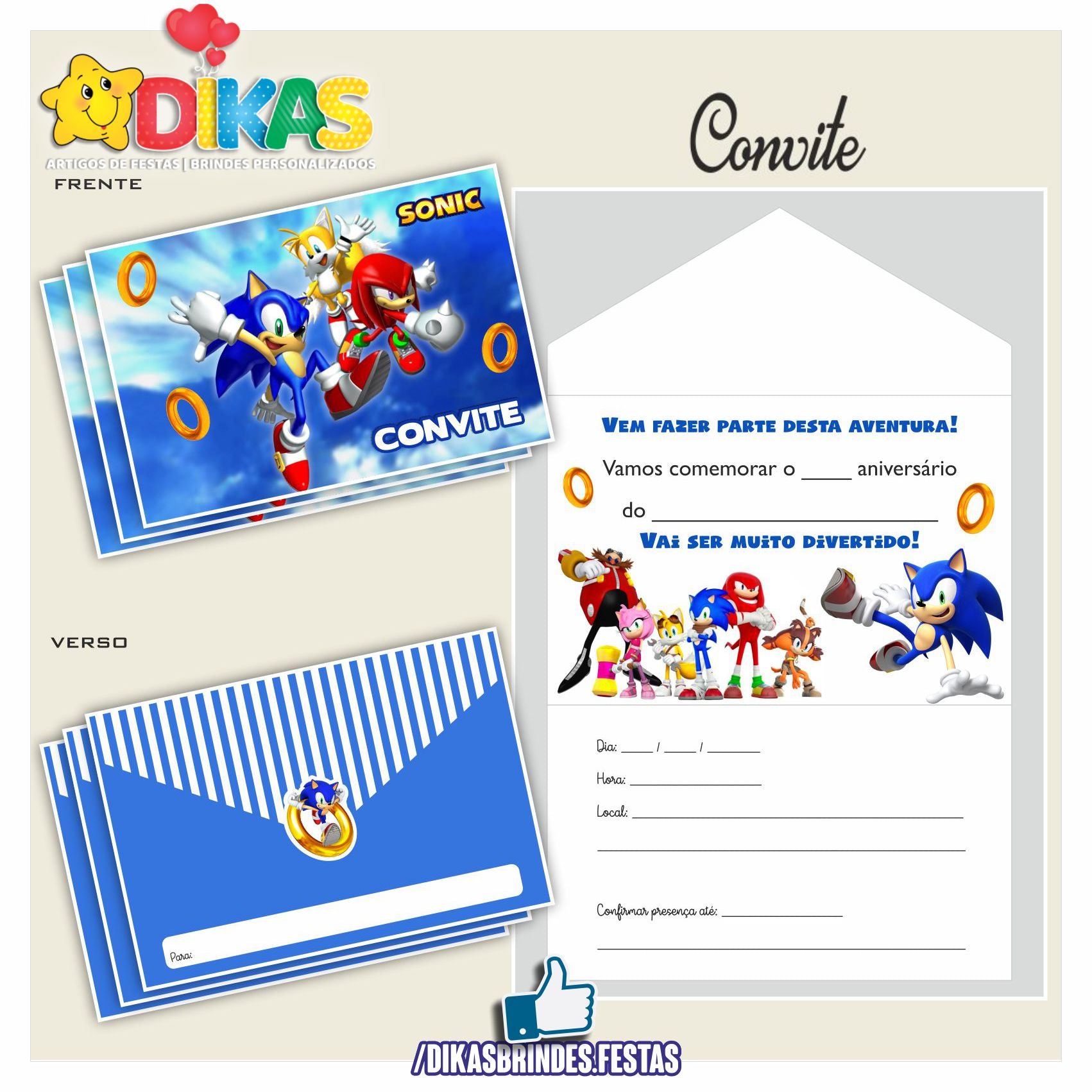 Criar convite de aniversário - Convite Sonic Azul