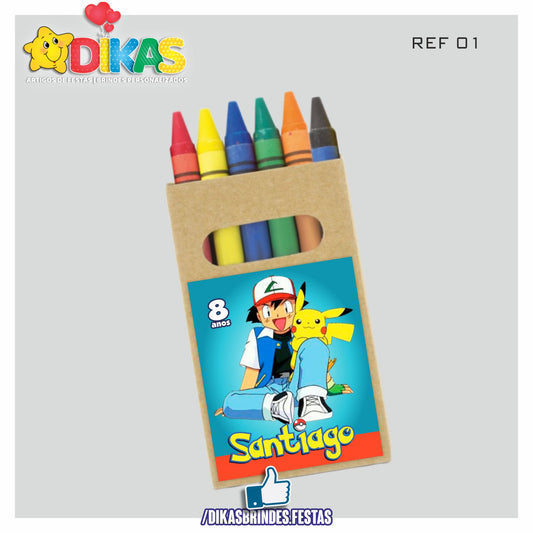 CAIXA DE LÁPIS DE CERA PERSONALIZADA - POKÉMON