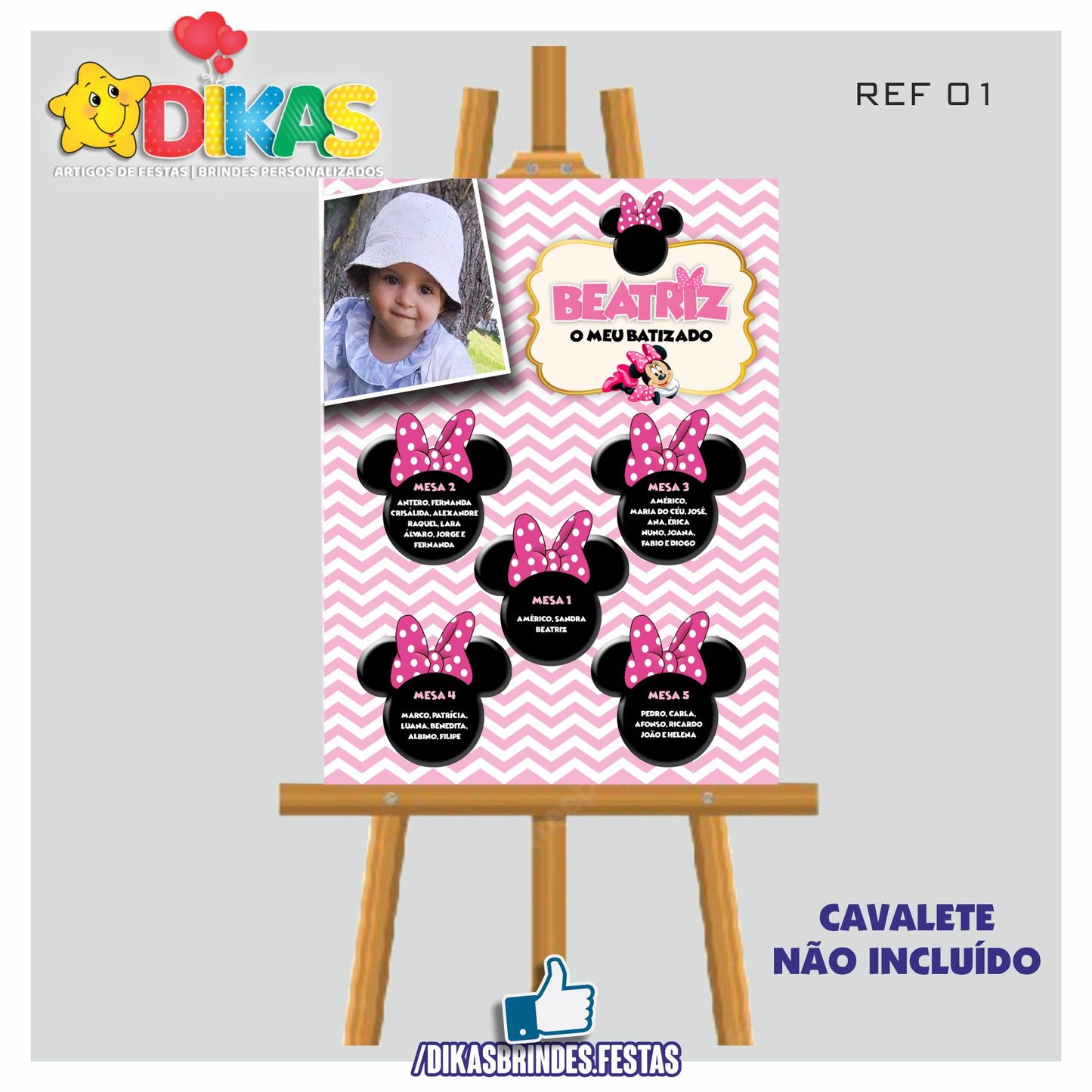 PLACARD MARCAÇÃO DE MESAS - MINNIE ROSA