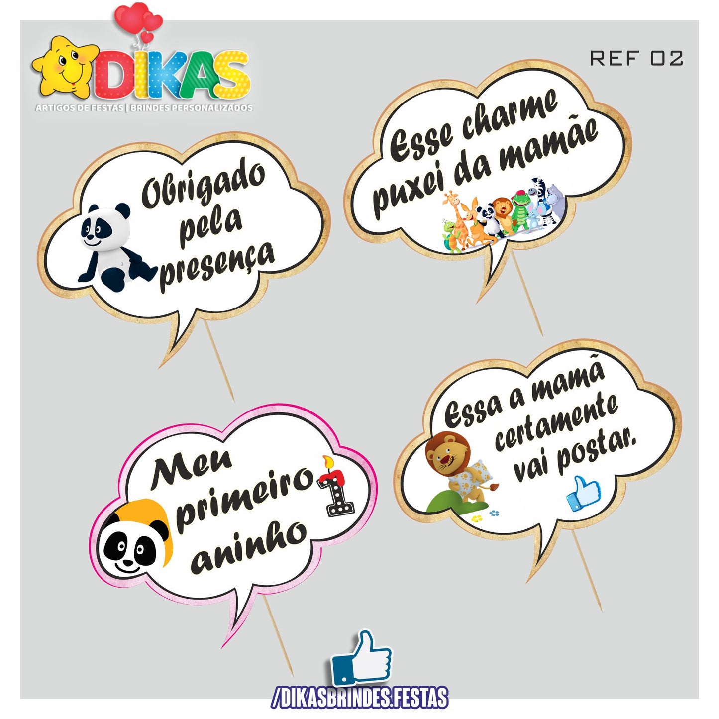 PLAQUINHAS DIVERTIDAS P/ FOTOS - PANDA E OS AMIGOS