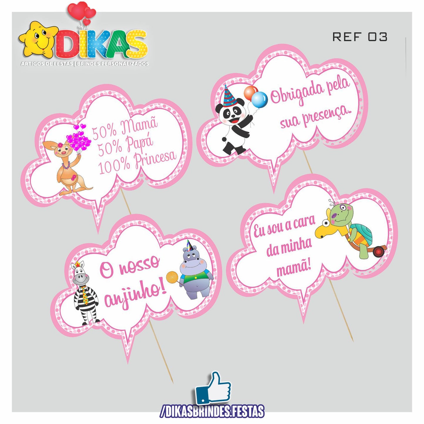 PLAQUINHAS DIVERTIDAS P/ FOTOS - PANDA E OS AMIGOS