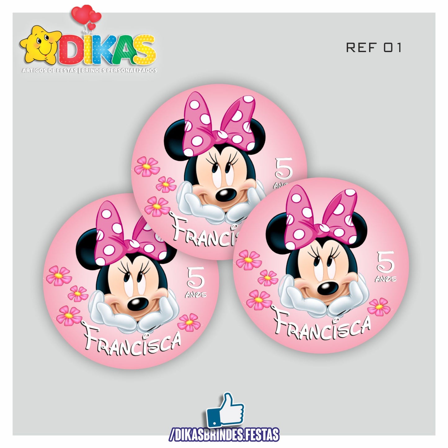 AUTOCOLANTE PERSONALIZADO (40 UNID) - MINNIE ROSA