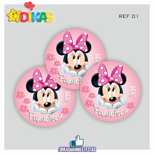AUTOCOLANTE PERSONALIZADO (40 UNID) - MINNIE ROSA
