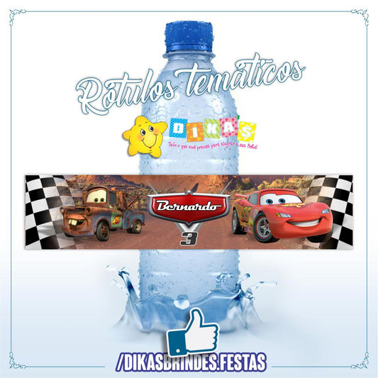RÓTULO PERSONALIZADO P/ GARRAFA DE ÁGUA - CARS