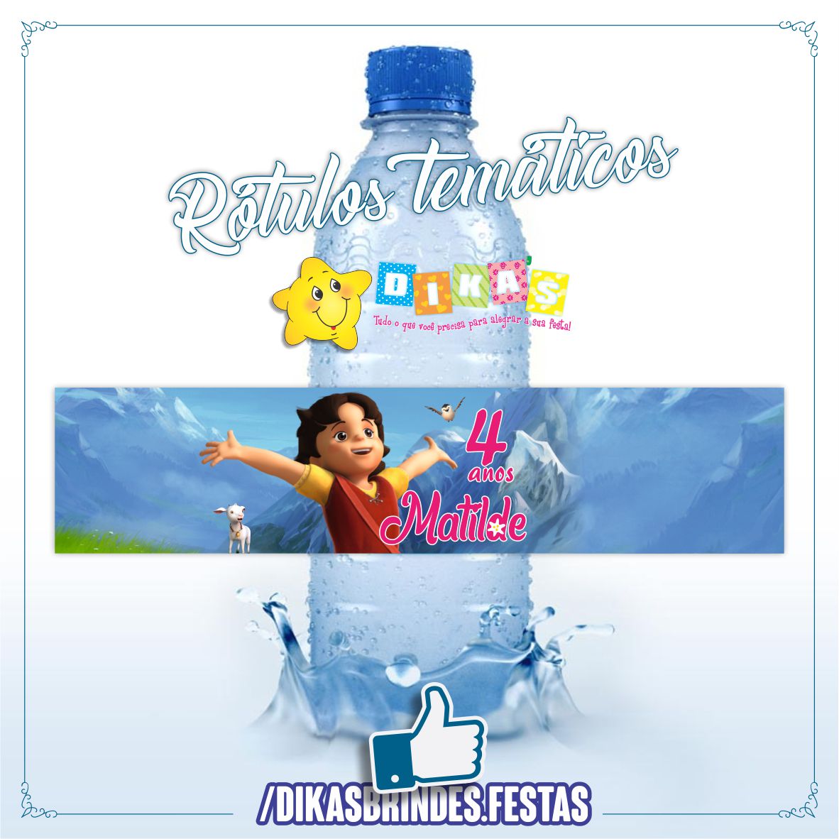 RÓTULO PERSONALIZADO P/ GARRAFA DE ÁGUA - HEIDI