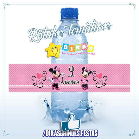 RÓTULO PERSONALIZADO P/ GARRAFA DE ÁGUA - MINNIE ROSA