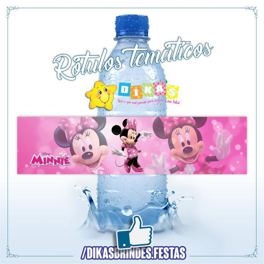 RÓTULO P/ GARRAFA DE ÁGUA - MINNIE ROSA