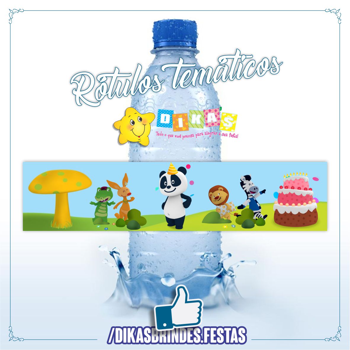 RÓTULO P/ GARRAFA DE ÁGUA - PANDA E OS AMIGOS