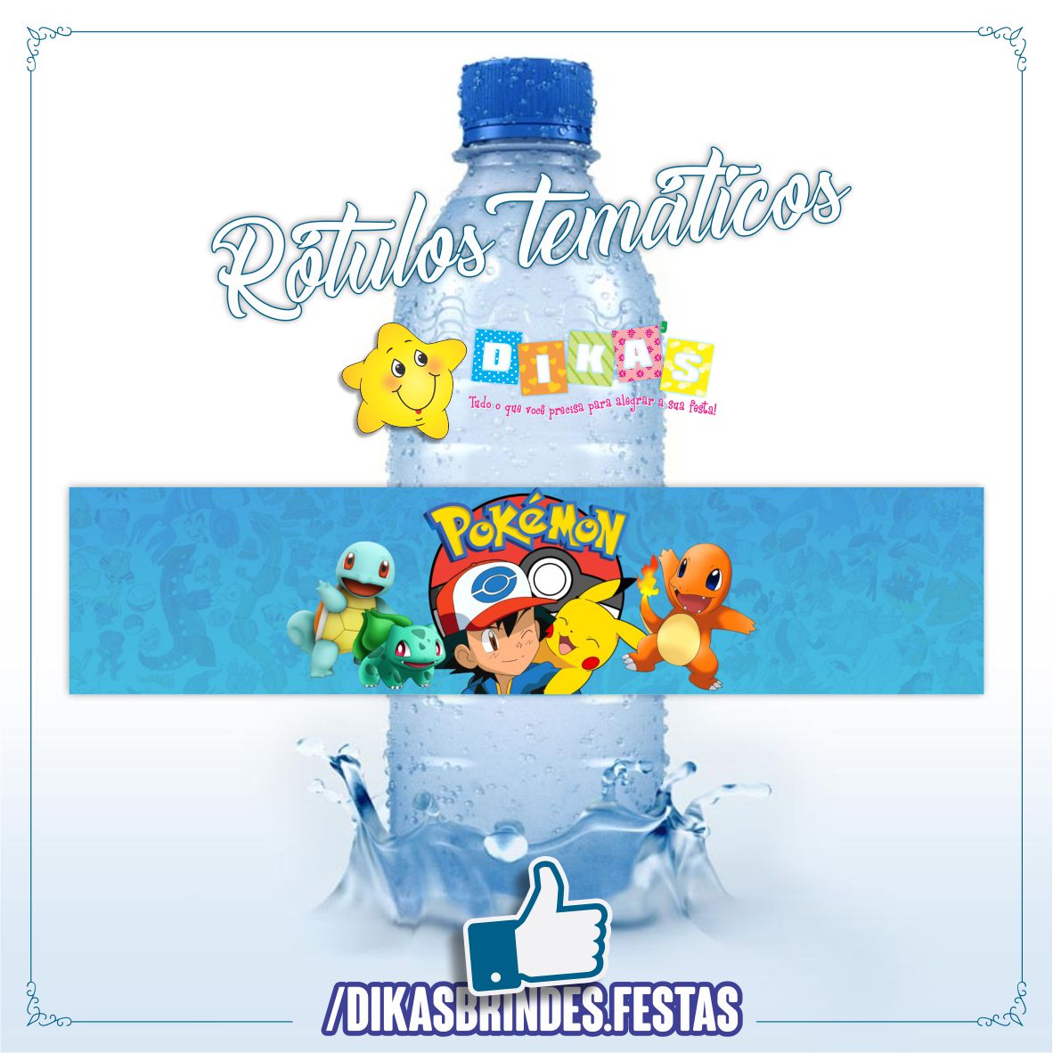 RÓTULO P/ GARRAFA DE ÁGUA - POKÉMON – dikasbrindes