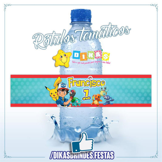 RÓTULO PERSONALIZADO P/ GARRAFA DE ÁGUA - POKÉMON