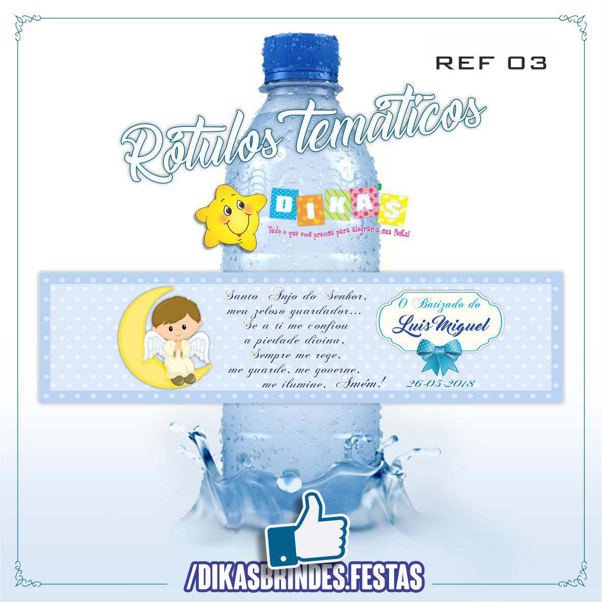 RÓTULO PERSONALIZADO P/ GARRAFA DE ÁGUA - BATIZADO