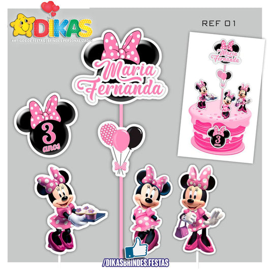 TOPO DE BOLO PERSONALIZADO - MINNIE ROSA
