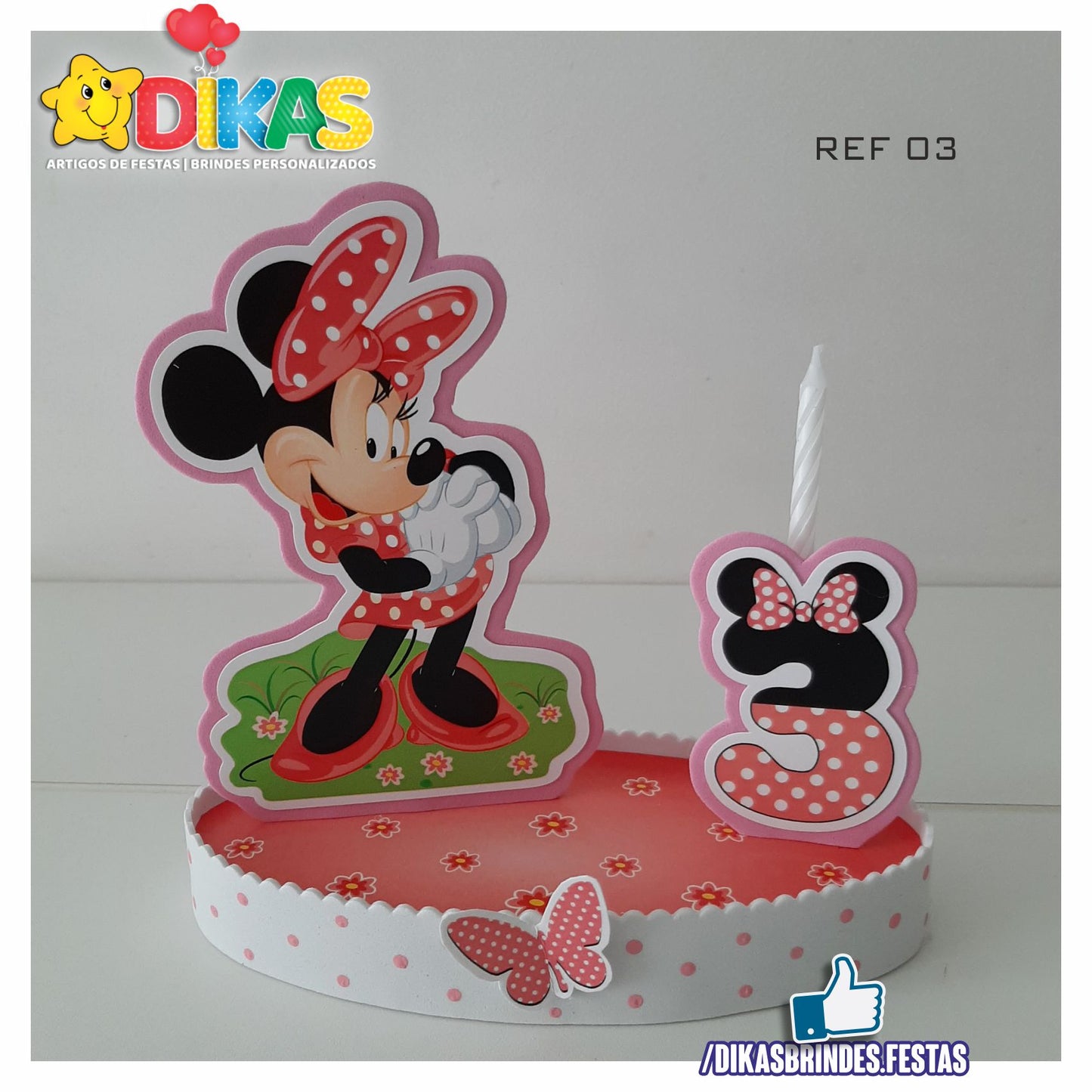 TOPO DE BOLO GRANDE C/ IDADE - MINNIE ROSA