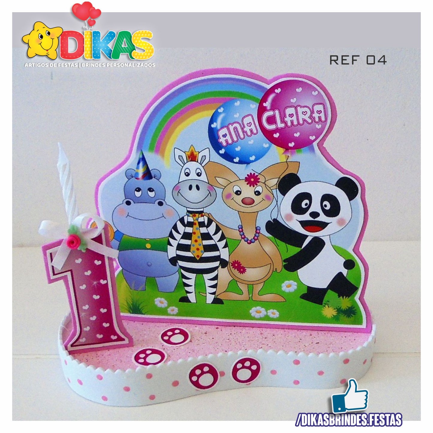 TOPO DE BOLO GRANDE C/ IDADE - PANDA E OS AMIGOS