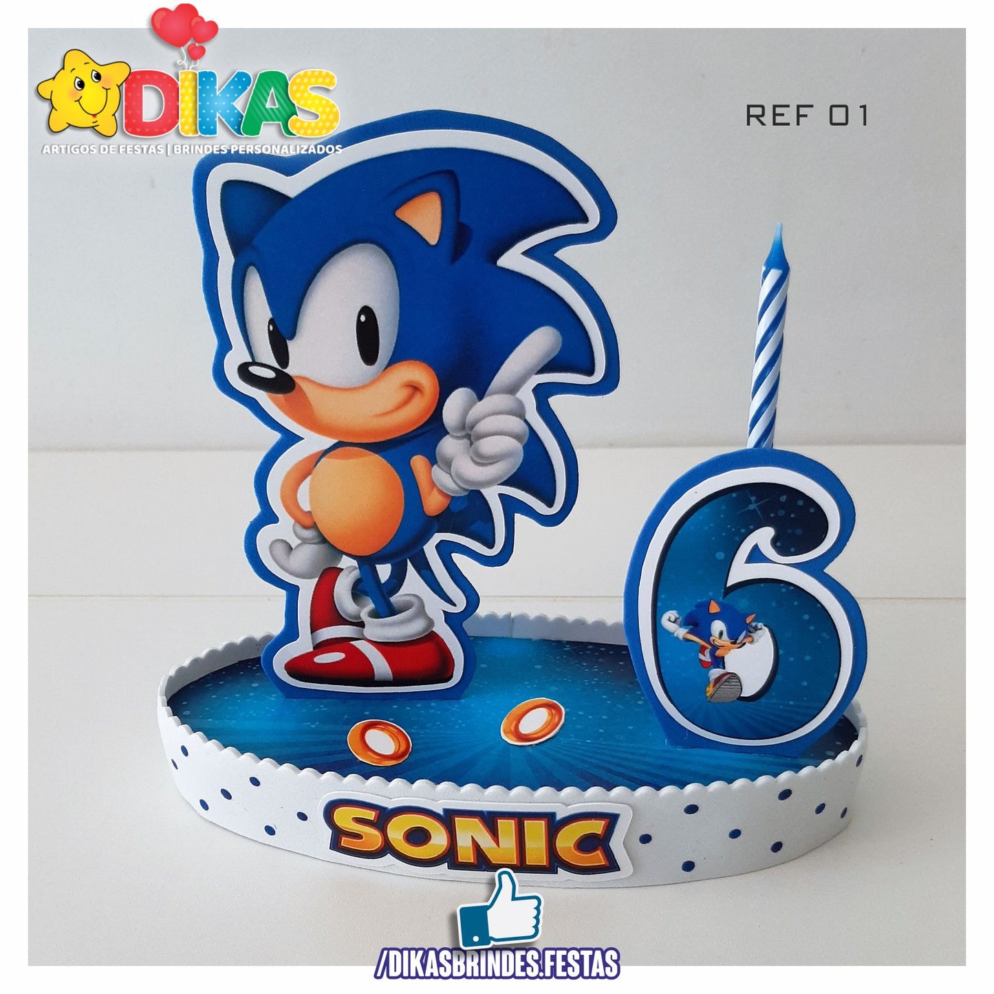 TOPO DE BOLO GRANDE C/ IDADE - SONIC